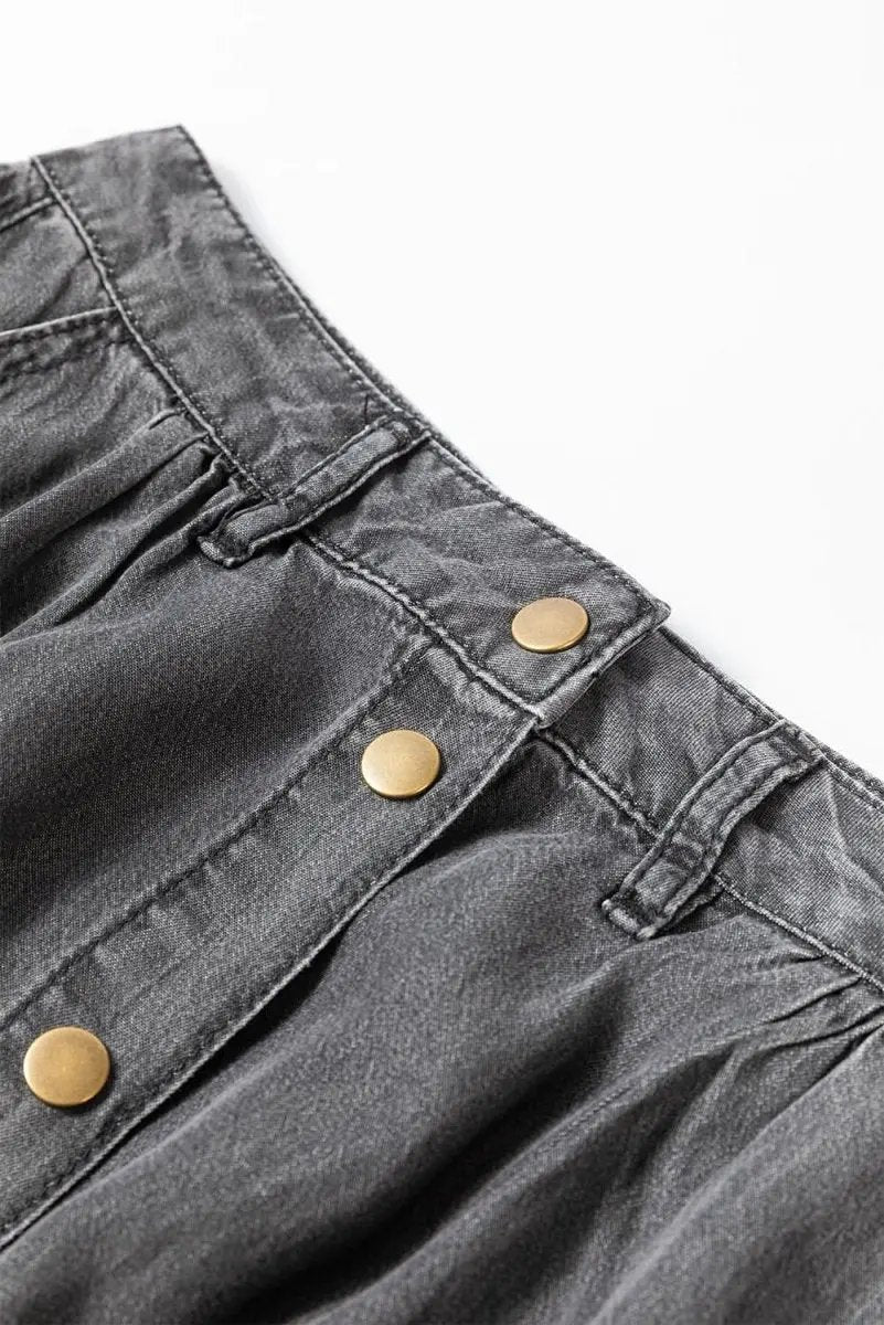 Dark Grey Fully Buttoned Long Denim Skirt - Love Salve